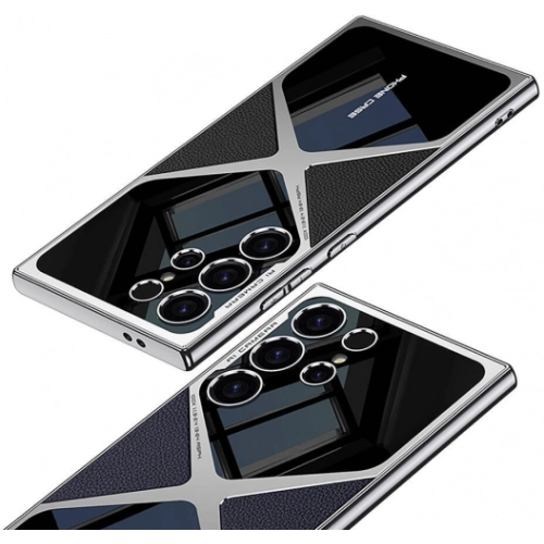 Samsung Galaxy S24 Ultra Kılıf Ultra İnce Kamera Korumalı PC + Deri Arka Yüzey X-Pro Kapak - Siyah