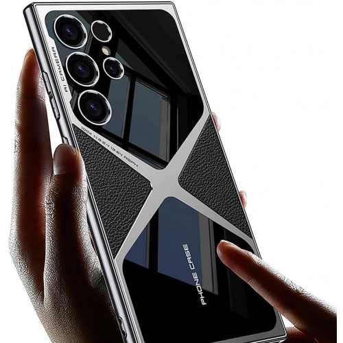 Samsung Galaxy S24 Ultra Kılıf Ultra İnce Kamera Korumalı PC + Deri Arka Yüzey X-Pro Kapak  - Siyah