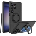 Samsung Galaxy S24 Ultra Kılıf Wireless Şarj Özellikli Zore Kıpta Standlı Magsafe Silikon Kapak - Siyah