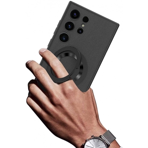 Samsung Galaxy S24 Ultra Kılıf Wireless Şarj Özellikli Zore Kıpta Standlı Magsafe Silikon Kapak - Siyah