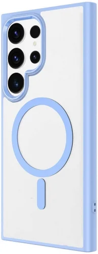 Samsung Galaxy S24 Ultra Kılıf Wireless Şarj Özellikli Zore Krom Magsafe Silikon Kapak - Mavi