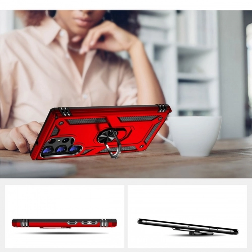 Samsung Galaxy S24 Ultra Kılıf Silikon Zırhlı Standlı Yüzüklü Mıknatıslı Tank Kapak - Lacivert