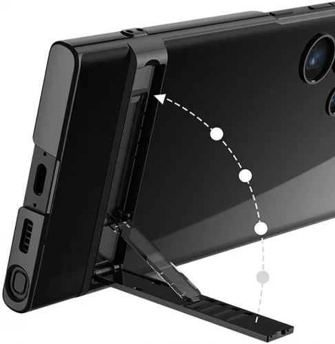 Samsung Galaxy S24 Ultra Kılıf Zore Kamera Korumalı Dikey Standlı Ays Kapak - Siyah