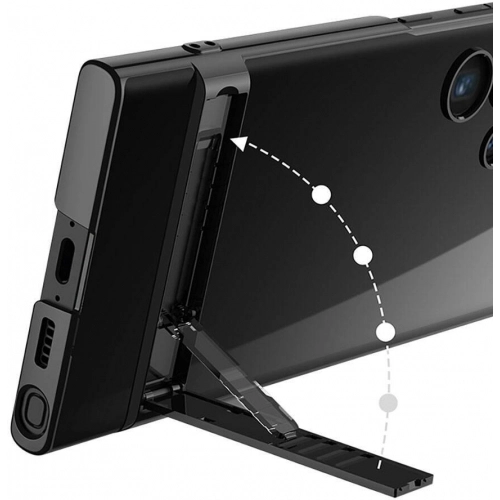 Samsung Galaxy S24 Ultra Kılıf Zore Kamera Korumalı Dikey Standlı Ays Kapak - Siyah