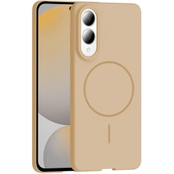 Samsung Galaxy S25 Edge ile Uyumlu Kılıf Magsafe Şarj Özellikli Ruby Silikon Kapak - Desert Titanyum