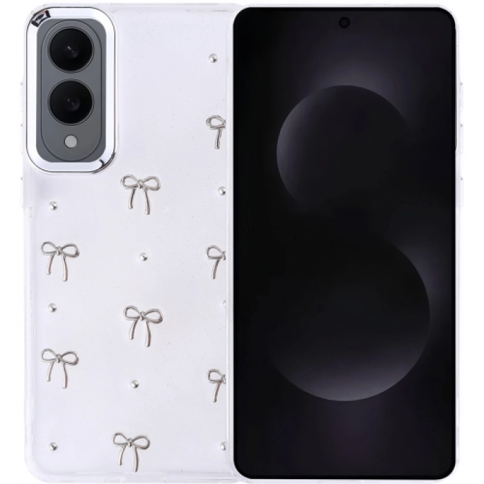 Samsung Galaxy S25 Edge Kılıf Airbag Tasarımlı Desenli Simli Şeffaf Kutup Kapak, Tam Uyumlu - Fiyonk