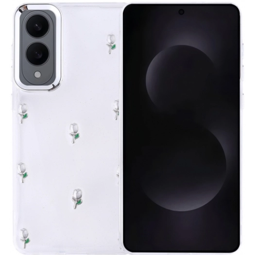 Samsung Galaxy S25 Edge Kılıf Airbag Tasarımlı Desenli Simli Şeffaf Kutup Kapak, Tam Uyumlu - Lale