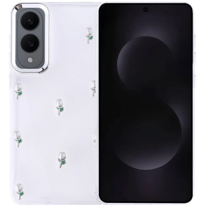 Samsung Galaxy S25 Edge Kılıf Airbag Tasarımlı Desenli Simli Şeffaf Kutup Kapak, Tam Uyumlu - Lale