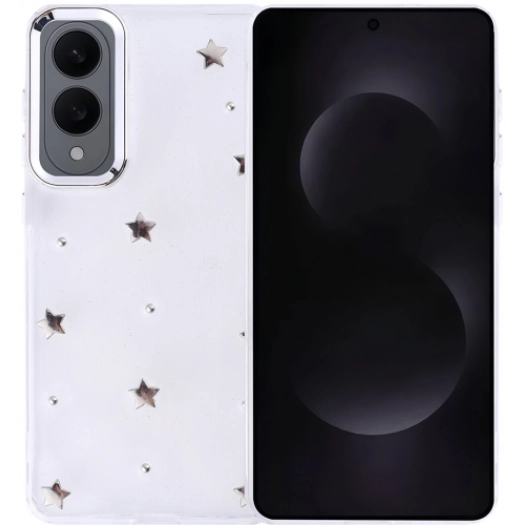Samsung Galaxy S25 Edge Kılıf Airbag Tasarımlı Desenli Simli Şeffaf Kutup Kapak, Tam Uyumlu - Yıldız