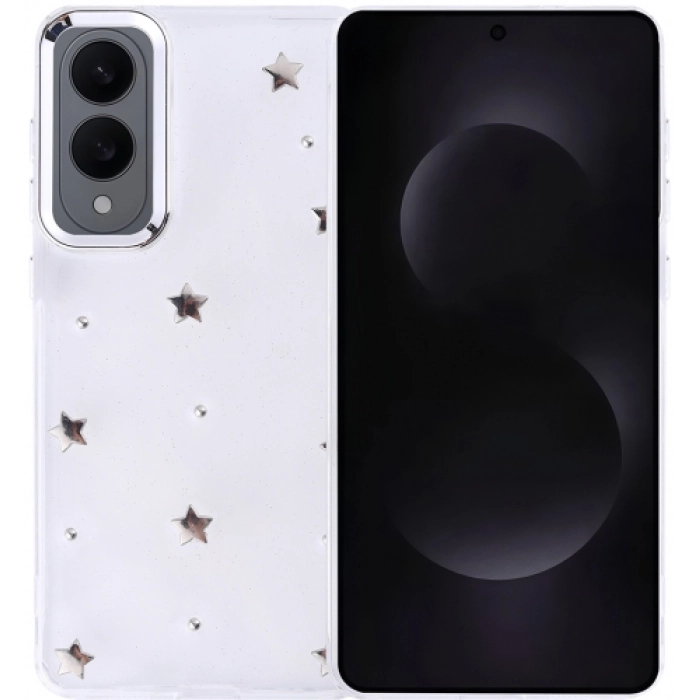 Samsung Galaxy S25 Edge Kılıf Airbag Tasarımlı Desenli Simli Şeffaf Kutup Kapak, Tam Uyumlu - Yıldız
