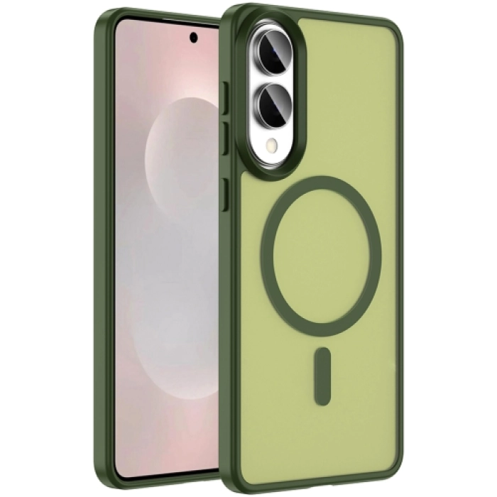 Samsung Galaxy S25 Edge Kılıf Magsafe Şarj Özellikli Renkli Mat Arka Yüzey Sio Kapak - Koyu Yeşil