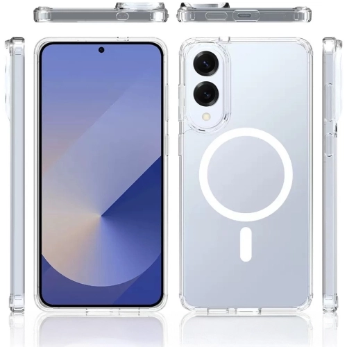 Samsung Galaxy S25 Edge Kılıf Magsafe Şarj Özellikli Şeffaf Sert PC Embos Kapak - Şeffaf