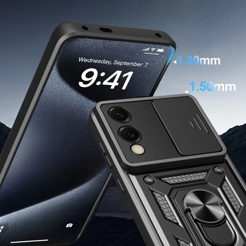 Samsung Galaxy S25 Edge Kılıf Zırhlı Standlı Silikon Sürgülü Kamera Korumalı Tank Kapak - Mavi