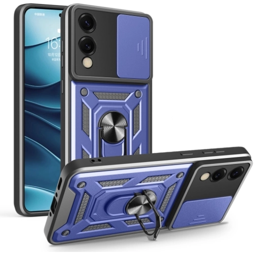 Samsung Galaxy S25 Edge Kılıf Zırhlı Standlı Silikon Sürgülü Kamera Korumalı Tank Kapak - Siyah