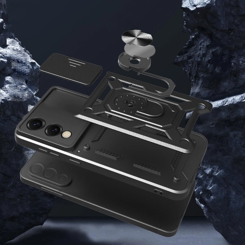 Samsung Galaxy S25 Edge Kılıf Zırhlı Standlı Silikon Sürgülü Kamera Korumalı Tank Kapak - Siyah
