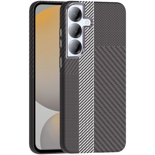 Samsung Galaxy S25 ile Uyumlu Kılıf MagSafe Şarj Özellikli Karbon Fiber Görünümlü Gros Kapak - Gri-Siyah