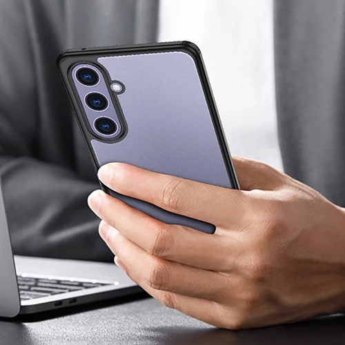 Samsung Galaxy S25 Kılıf Arkası Şeffaf Kenarları Silikon Lüks Roll Kapak - Siyah