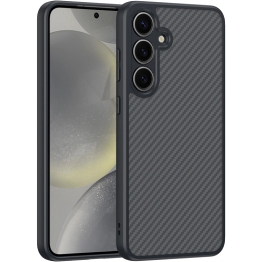 Samsung Galaxy S25 Kılıf Magsafe Şarj Özellikli Karbon Fiber Tasarımlı Zore Elnino Kapak - Siyah