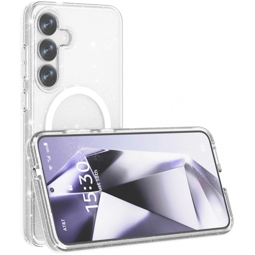 Samsung Galaxy S25 Kılıf Magsafe Şarj Özellikli Parlayan Simli Saydam Renkli Allstar Kapak - Şeffaf
