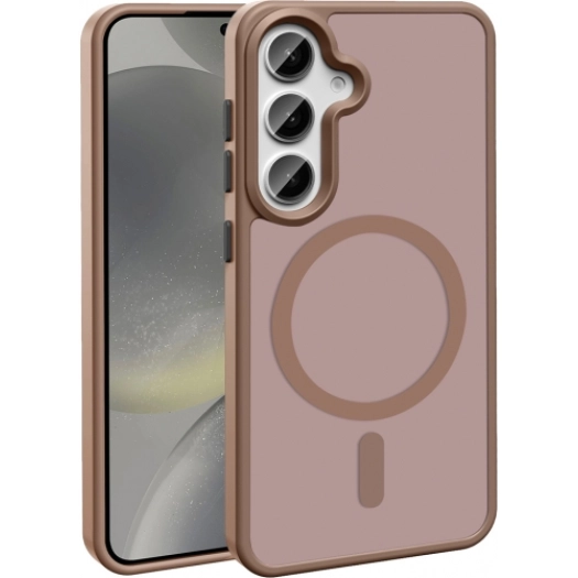 Samsung Galaxy S25 Kılıf Magsafe Şarj Özellikli Renkli Mat Arka Yüzey Sio Kapak - Bej