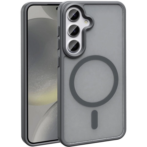 Samsung Galaxy S25 Kılıf Magsafe Şarj Özellikli Renkli Mat Arka Yüzey Sio Kapak - Gri