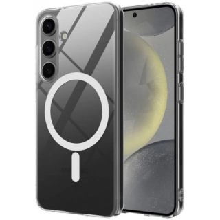 Samsung Galaxy S25 Kılıf Magsafe Şarj Özellikli Şeffaf Tek Kamera Çerçeveli Porto Kapak - Şeffaf