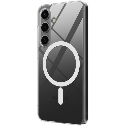 Samsung Galaxy S25 Kılıf Magsafe Şarj Özellikli Şeffaf Tek Kamera Çerçeveli Porto Kapak - Şeffaf