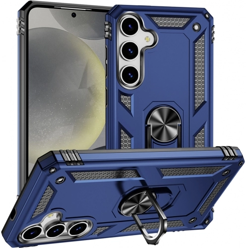 Samsung Galaxy S25 Kılıf Silikon Zırhlı Standlı Yüzüklü Mıknatıslı Tank Kapak - Mavi
