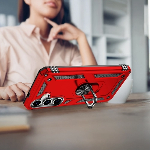 Samsung Galaxy S25 Kılıf Silikon Zırhlı Standlı Yüzüklü Mıknatıslı Tank Kapak - Mavi