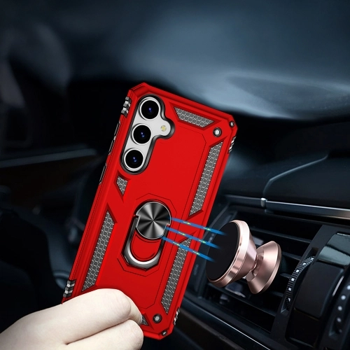 Samsung Galaxy S25 Kılıf Silikon Zırhlı Standlı Yüzüklü Mıknatıslı Tank Kapak - Mavi