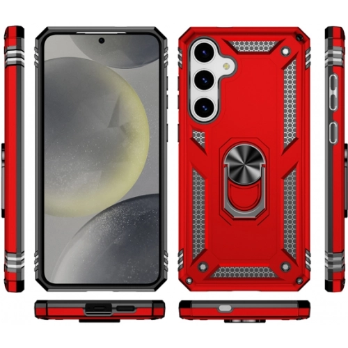 Samsung Galaxy S25 Kılıf Silikon Zırhlı Standlı Yüzüklü Mıknatıslı Tank Kapak - Siyah