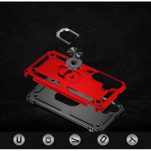 Samsung Galaxy S25 Kılıf Silikon Zırhlı Standlı Yüzüklü Mıknatıslı Tank Kapak - Siyah