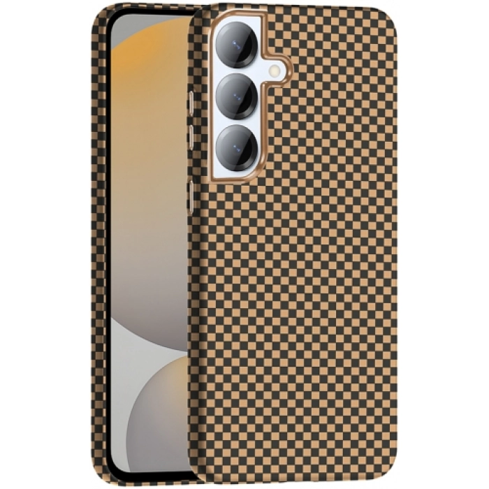 Samsung Galaxy S25 Plus ile Uyumlu Kılıf MagSafe Şarj Özellikli Karbon Fiber Görünümlü Gros Kapak - Desert Titanyum