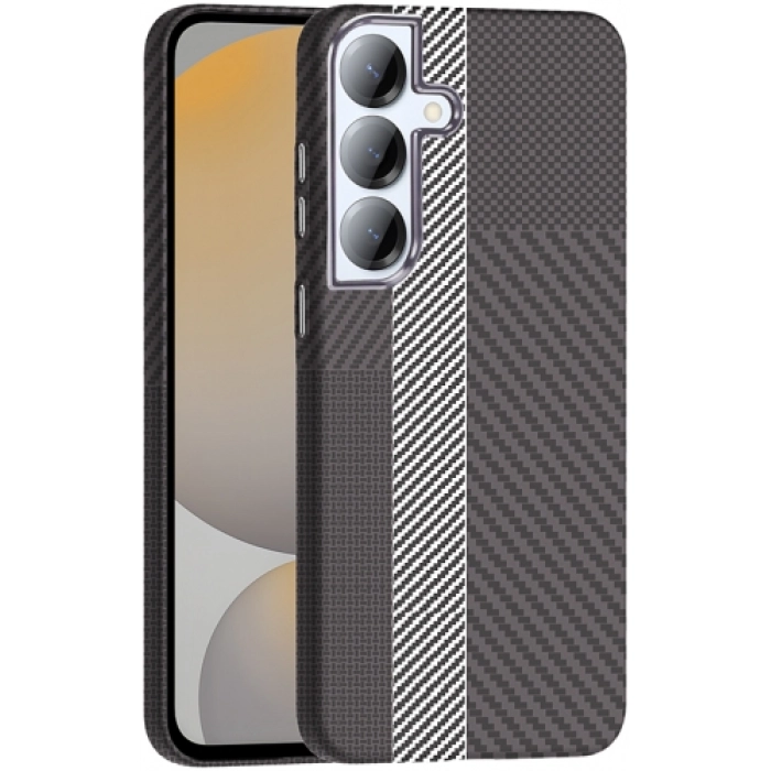Samsung Galaxy S25 Plus ile Uyumlu Kılıf MagSafe Şarj Özellikli Karbon Fiber Görünümlü Gros Kapak - Gri-Siyah