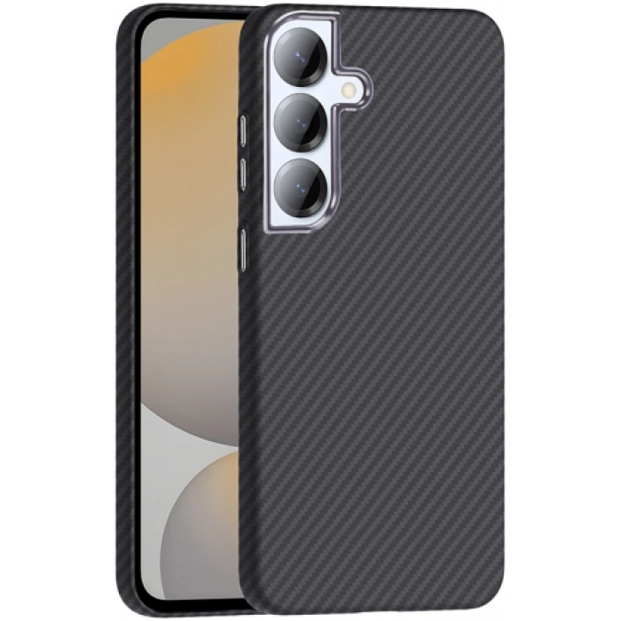 Samsung Galaxy S25 Plus ile Uyumlu Kılıf MagSafe Şarj Özellikli Karbon Fiber Görünümlü Gros Kapak - Siyah