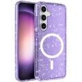 Samsung Galaxy S25 Plus Kılıf Magsafe Şarj Özellikli Parlayan Simli Saydam Renkli Allstar Kapak - Mor