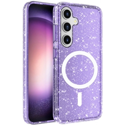 Samsung Galaxy S25 Plus Kılıf Magsafe Şarj Özellikli Parlayan Simli Saydam Renkli Allstar Kapak - Mor