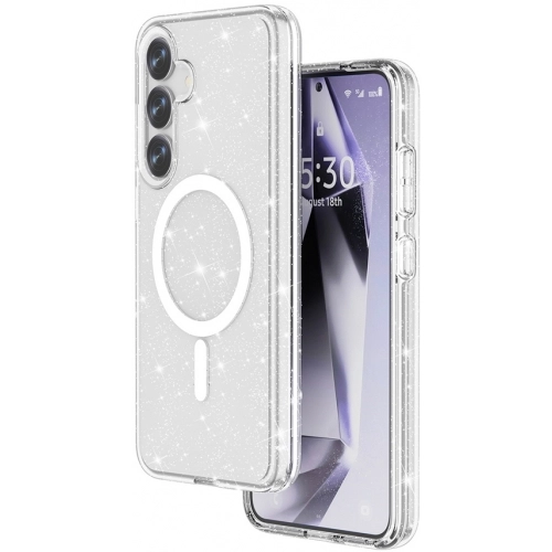 Samsung Galaxy S25 Plus Kılıf Magsafe Şarj Özellikli Parlayan Simli Saydam Renkli Allstar Kapak - Mor