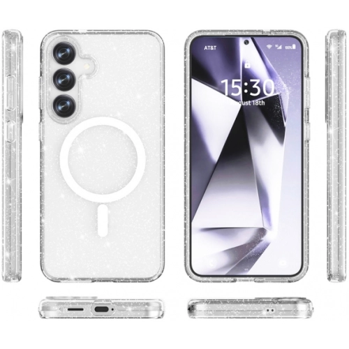 Samsung Galaxy S25 Plus Kılıf Magsafe Şarj Özellikli Parlayan Simli Saydam Renkli Allstar Kapak - Mor