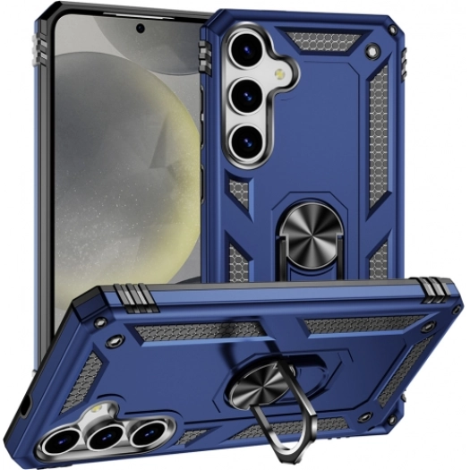 Samsung Galaxy S25 Plus Kılıf Zırhlı Standlı Silikon Sürgülü Kamera Korumalı Tank Kapak - Mavi