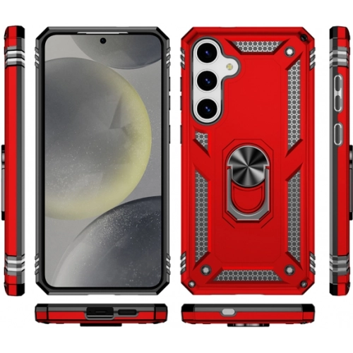 Samsung Galaxy S25 Plus Kılıf Zırhlı Standlı Silikon Sürgülü Kamera Korumalı Tank Kapak - Mavi