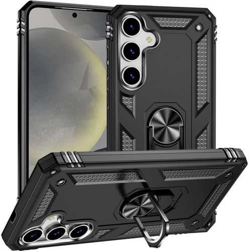 Samsung Galaxy S25 Plus Kılıf Zırhlı Standlı Silikon Sürgülü Kamera Korumalı Tank Kapak - Siyah