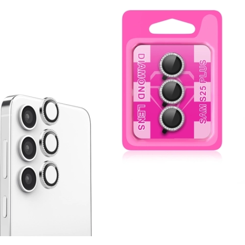 Samsung Galaxy S25 Plus Lens Kamera Koruyucu Taşlı Parmak İzi Bırakmaz CL-06 - Gümüş