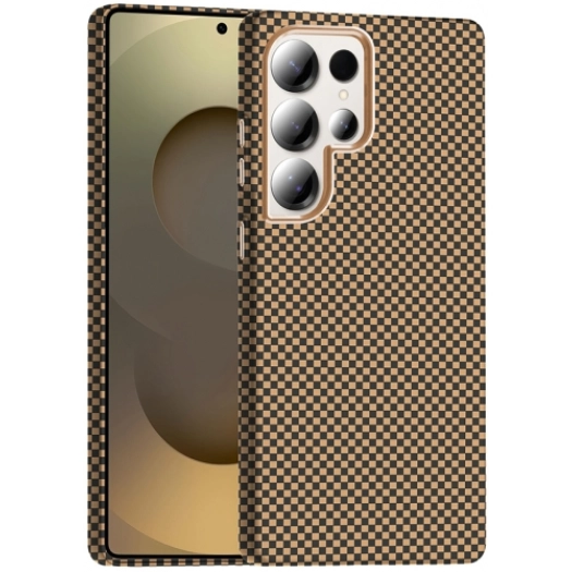 Samsung Galaxy S25 Ultra ile Uyumlu Kılıf MagSafe Şarj Özellikli Karbon Fiber Görünümlü Gros Kapak - Desert Titanyum