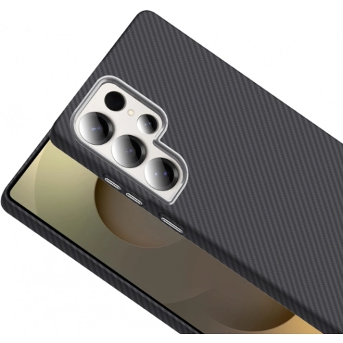 Samsung Galaxy S25 Ultra ile Uyumlu Kılıf MagSafe Şarj Özellikli Karbon Fiber Görünümlü Gros Kapak - Desert Titanyum