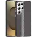 Samsung Galaxy S25 Ultra ile Uyumlu Kılıf MagSafe Şarj Özellikli Karbon Fiber Görünümlü Gros Kapak - Gri-Siyah