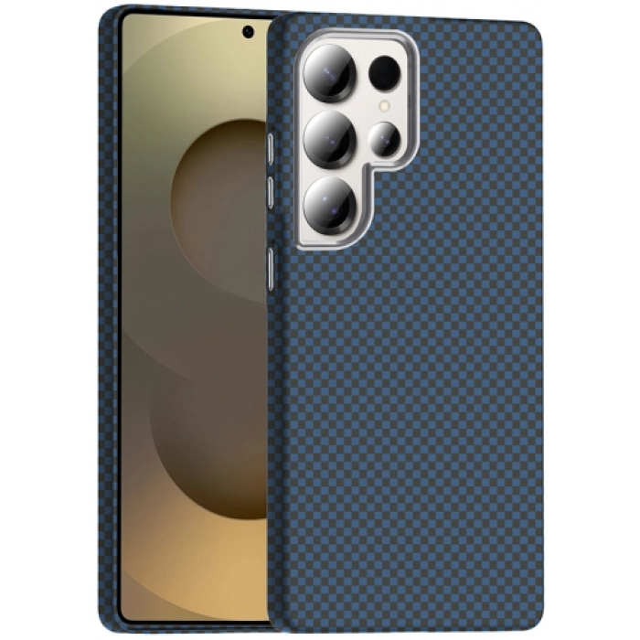 Samsung Galaxy S25 Ultra ile Uyumlu Kılıf MagSafe Şarj Özellikli Karbon Fiber Görünümlü Gros Kapak - Lacivert