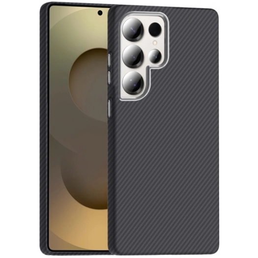 Samsung Galaxy S25 Ultra ile Uyumlu Kılıf MagSafe Şarj Özellikli Karbon Fiber Görünümlü Gros Kapak - Siyah