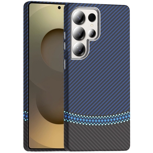 Samsung Galaxy S25 Ultra ile Uyumlu Kılıf MagSafe Şarj Özellikli Karbon Fiber Görünümlü Gros Kapak - Siyah-Lacivert