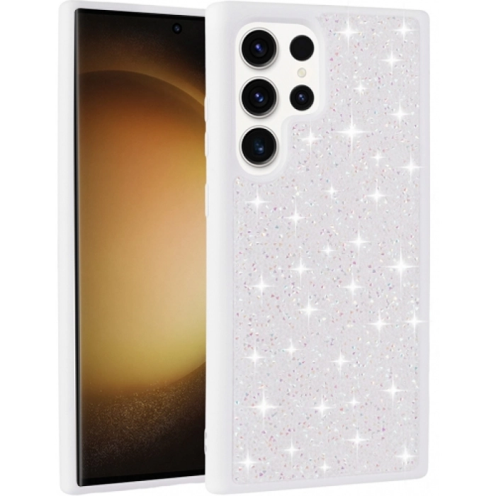 Samsung Galaxy S25 Ultra ile Uyumlu Kılıf Parlak Taşlı Tasarım Zore Pırlanta Kapak - Beyaz